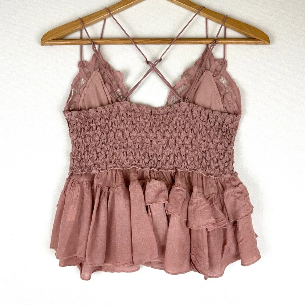 Free People Adela Crochet Lace Ruffle‎ Tank Boho Fairy
